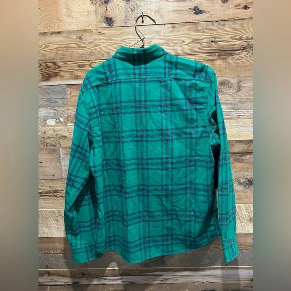 Banana Republic organic cotton flannel warm green black plaid unisex 90s US M - Picture 4 of 4